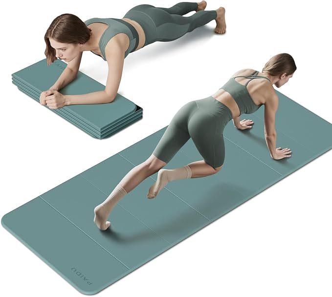 PAIDU Foldable Fitness Yoga Mat | 2/5" (10MM) Extra Thick | SGS Certified Non-Slip TPE | 75x26" Extra Long-Wide | Portable & Easy Store | for Yoga, Pilates, Home Gym & Full-Body Workouts