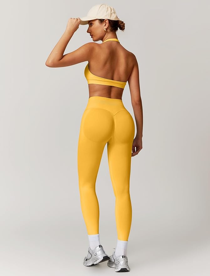 ABOCIW Workout Sets for Women Seamless Scunch Butt Lifting Impact Leggings Halter Sports Bra 2 Piece Gym Outfits