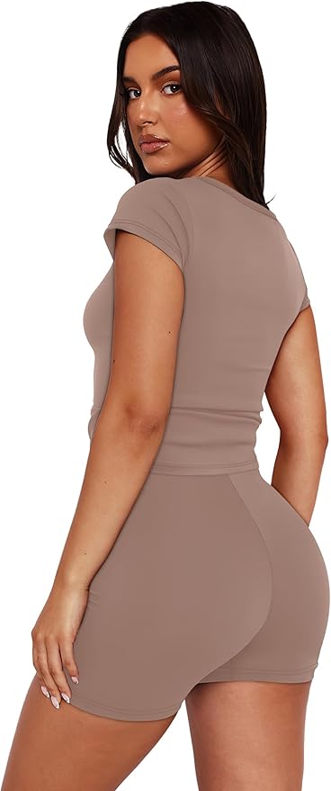 WIHOLL Two Piece Sets for Women Summer Short Workout Sets Beach Vacation Clothes Fashion Matching Clothing