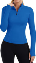 ZHENWEI Womens Workout Tops Long Sleeve Quarter Zip Pullover Quick Dry Golf Shirt Athletic Slim Fit Crop Yoga Gym Tops