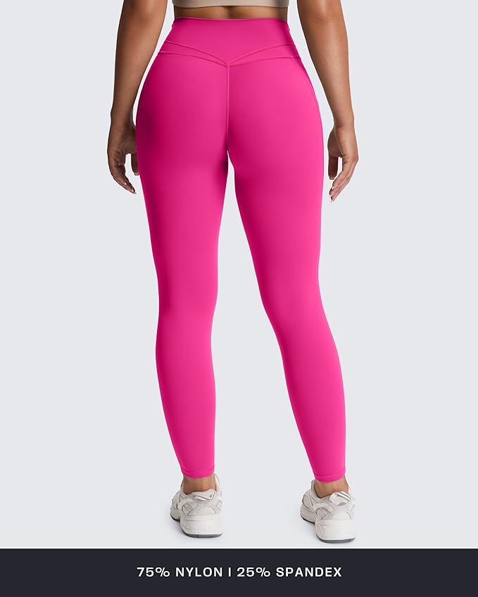 Aoxjox Women's Trinity High Waisted Yoga Pants with Pockets Cross-Waist Tummy Control Buttery Soft Workout Leggings 26"