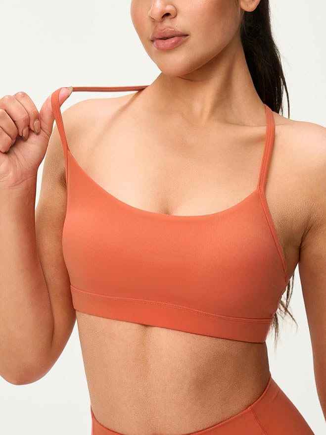 Womens Y Back Padded Sports Bra Strappy U Neck Butter Soft Low Impact Workout Bras Yoga Pilates Walking