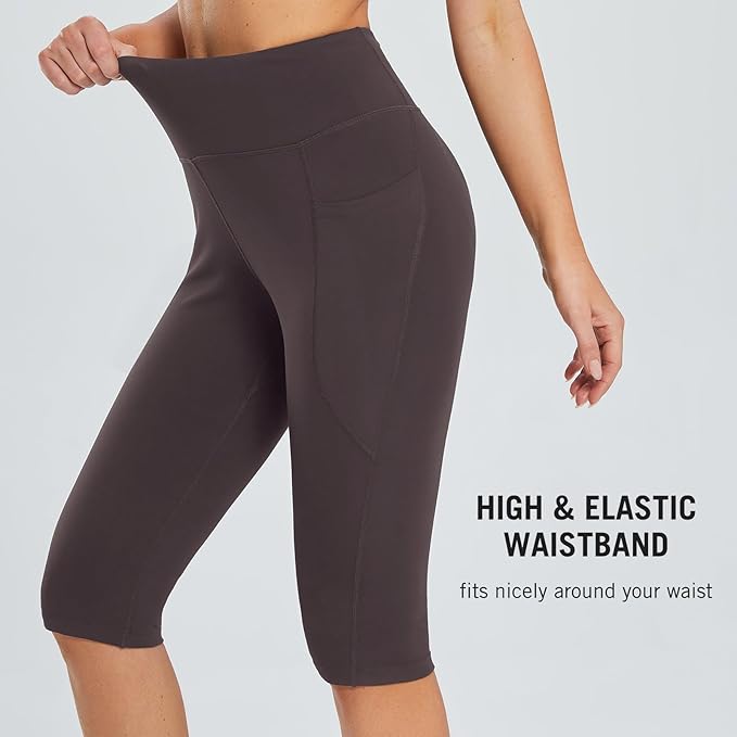baleaf Women's Capri Leggings with Pockets High Waisted Knee Length Capris Stretch for Casual Yoga Pants Workout Exercise