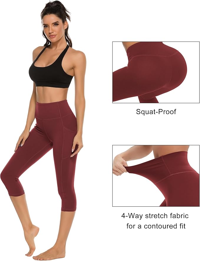 Stelle Women's Capri Yoga Pants with Pockets Essential High Waisted Leggings for Workout