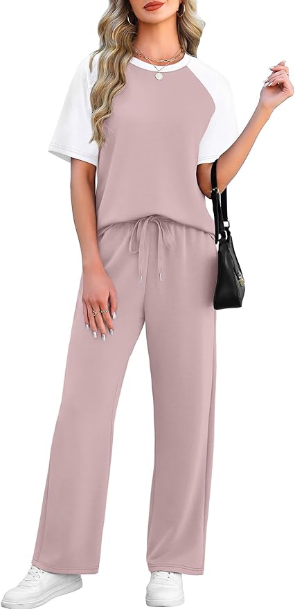 WIHOLL 2 Piece Sets for Women Resort Wear Travel Vacation Outfits Summer Short Sleeve Lounge Sets