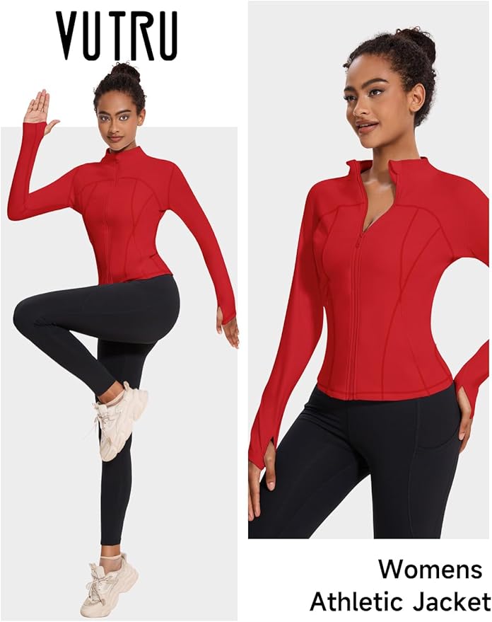 VUTRU Womens Workout Yoga Jacket Lightweight Zip Up Athletic Jacket Lightweight Cropped Jacekt with Pockets