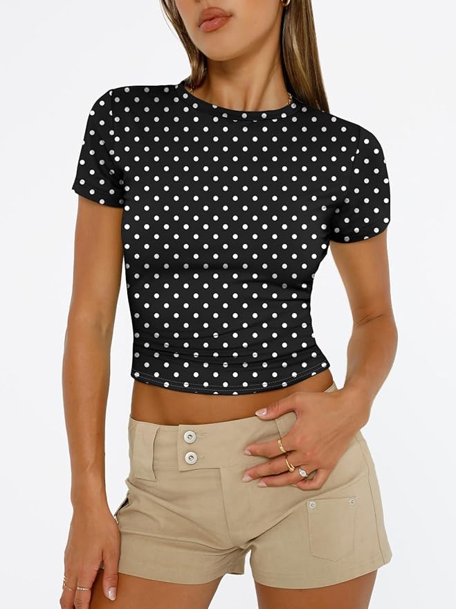 Trendy Queen Womens Short Sleeve T Shirts - Buttery Soft Summer Crop Tops Slim Fit Y2k Basic Tees for Workout