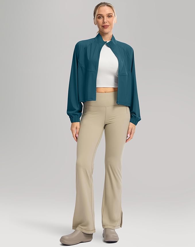 Soothfeel Women's Athletic workout Jacket Lightweight UPF 50+ Long Sleeve Sun Protection Shirts Zip Up Cropped Hiking Tops