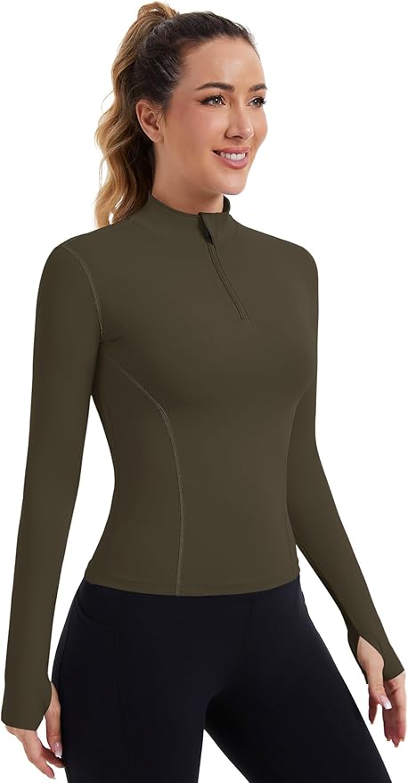 ZHENWEI Womens Workout Tops Long Sleeve Quarter Zip Pullover Quick Dry Golf Shirt Athletic Slim Fit Crop Yoga Gym Tops