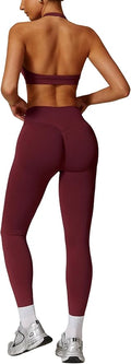 ABOCIW Workout Sets for Women Seamless Scunch Butt Lifting Impact Leggings Halter Sports Bra 2 Piece Gym Outfits