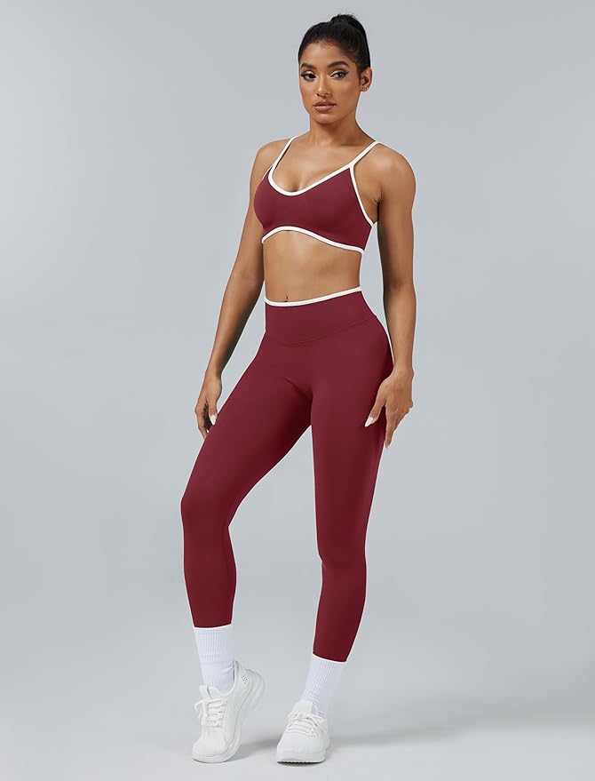 ABOCIW Womens 2 Piece Workout Sets Seamless Color Block Sports Bra Scrunch Butt Lifting High Waist Leggings Gym Set