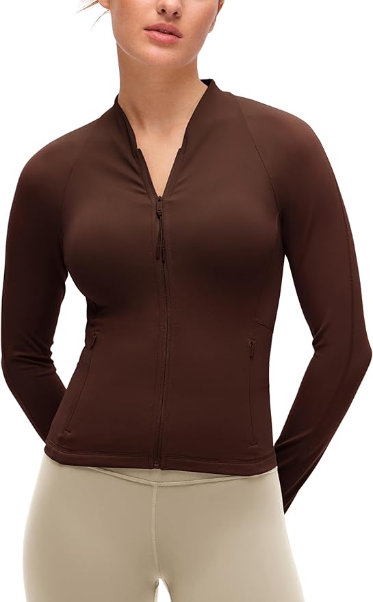 CRZ YOGA Butterluxe V-Neck Jackets for Women - Full Zip Athletic Track Tops with Thumb Holes Pockets