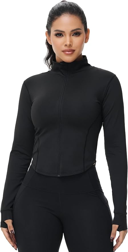 Dalavch 3 Pack Womens Cropped Full Zip up Workout Jacket Slim Fit Running Athletic Gym Yoga Sports Jacket with Thumb Holes