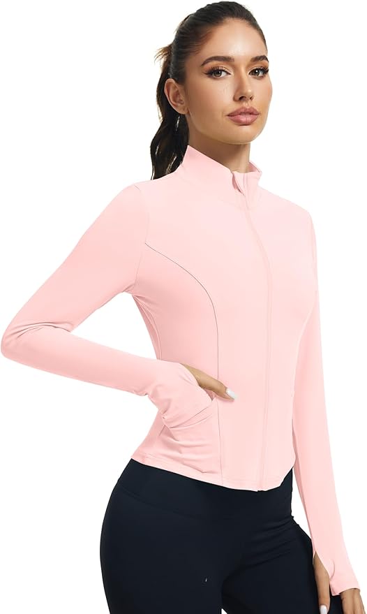 LOMON Women's Athletic Jackets Cropped Long Sleeve Workout Tops Yoga Zip Up Jackets Gym Tops Golf Shirts