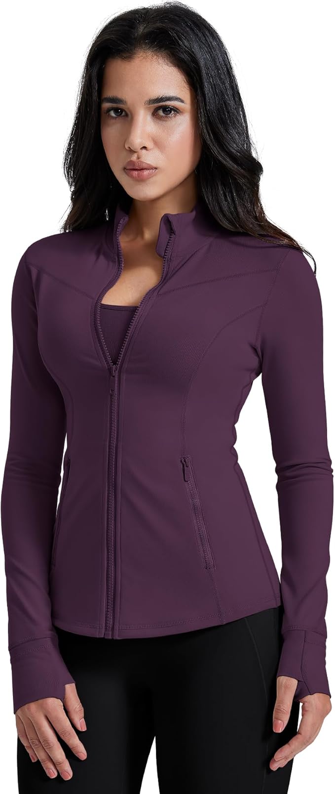 AVGO Womens Running Jackets Lightweight Slim Fit Workout Jacket Zip Up Athletic Track Gym Tops with Pockets & Thumb holes