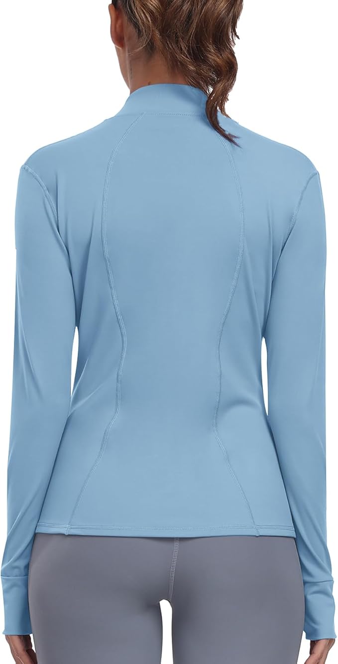 Women's Athletic Full Zip Lightweight Workout Jacket With Pockets Running Yoga Sportwear With Thumb Holes