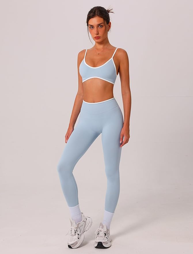 ABOCIW Womens 2 Piece Workout Sets Seamless Color Block Sports Bra Scrunch Butt Lifting High Waist Leggings Gym Set