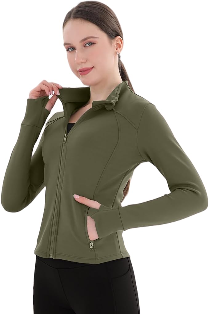 Women's Thermal Yoga Jacket - Thick Warm Full Zip Long Sleeve for Running Gym, Fleece Lined for Cold Weather Winter