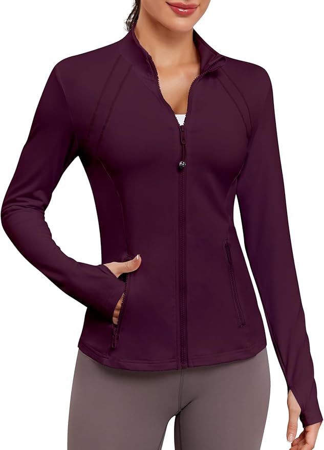 VUTRU Women Athletic Jacket Fitted Workout Running Zip Up Track Coat Layer with Thumb Holes Pockets for Yoga Gym Travel