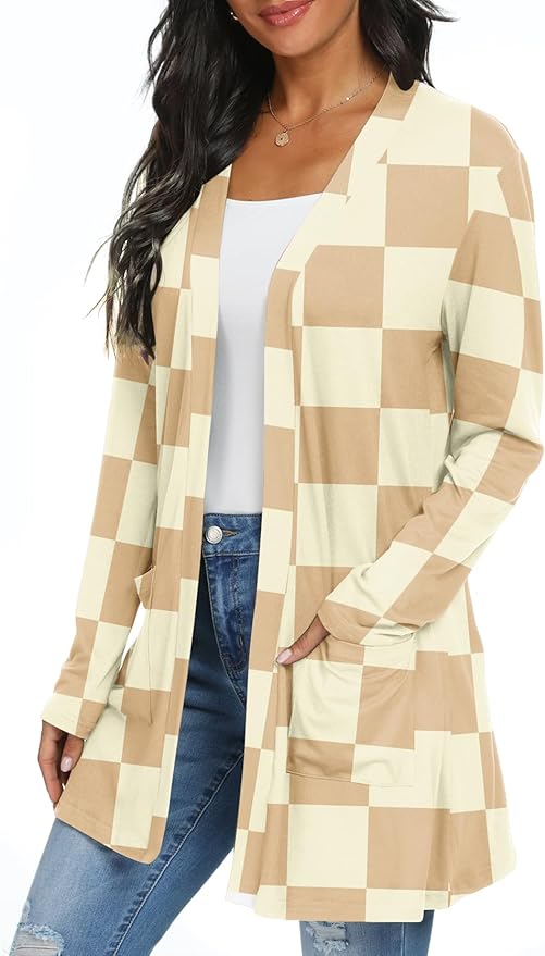 Womens Casual Lightweight with Pocketes Long Sleeve Open Front Cardigan