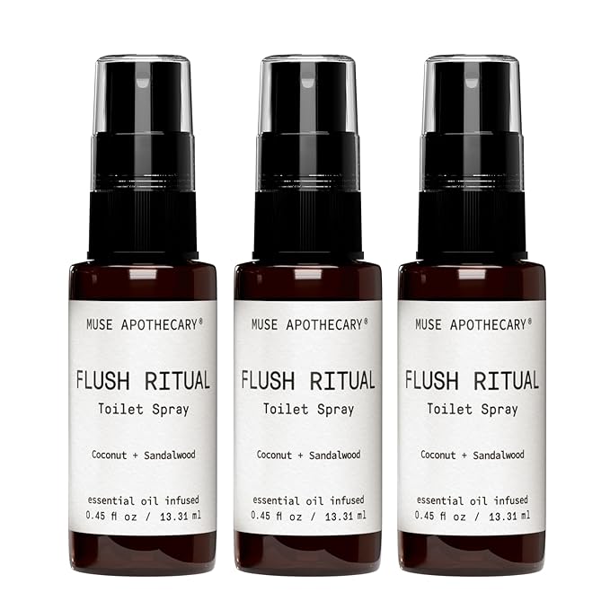 Muse Apothecary Flush Ritual - Aromatic & Refreshing Toilet Spray, Use Before You Go, Infused with Natural Essential Oils - Coconut + Sandalwood - Travel Size Mini Collection, 0.45 oz, 3 Pack