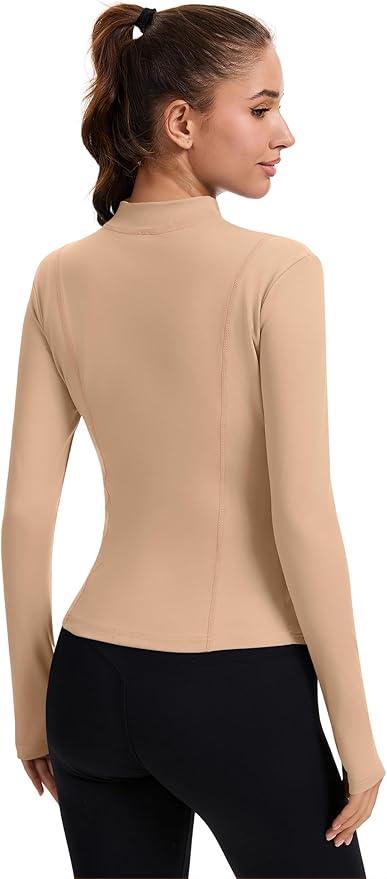 Rapbin Women's Full Zip Workout jackets Runing Slim Fit Athletic Tops With Thumb Holes