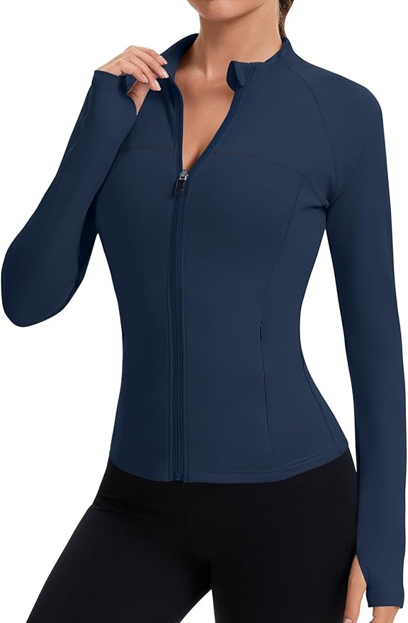 Rapbin Women's Full Zip Workout jackets Runing Slim Fit Athletic Tops With Thumb Holes