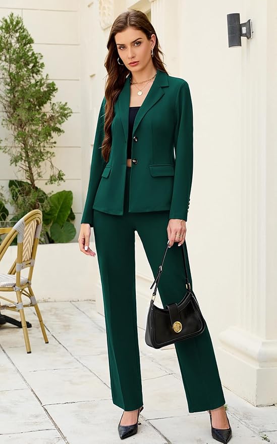 Women's 2 Piece Suits Business Casual Outfits Long Sleeve Solid Blazer with Pants Professional Office Work Sets