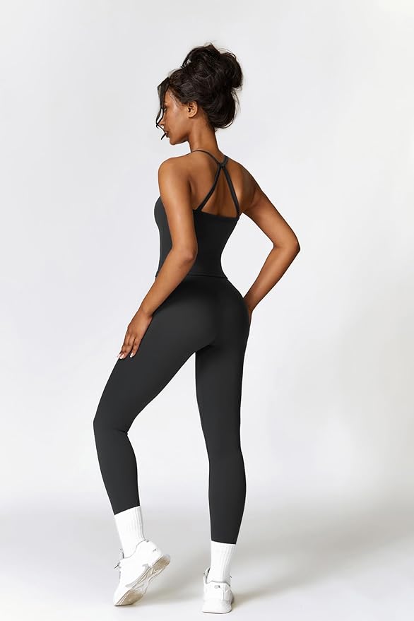 QBGJTD Womens Workout Sets Two Piece Cross Back Tank Top Matching High Waist Leggings Sets Gym Outfits Work Out Clothes
