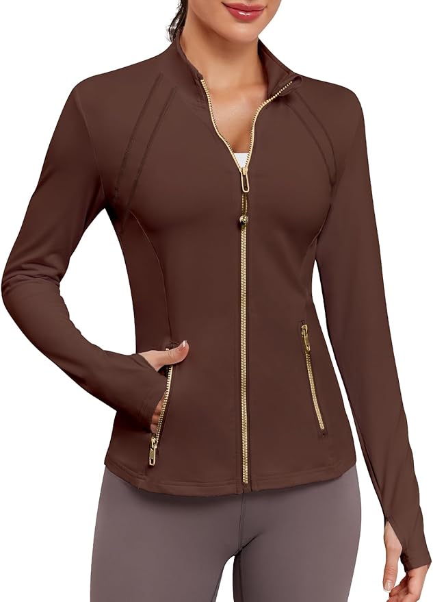 VUTRU Women Athletic Jacket Fitted Workout Running Zip Up Track Coat Layer with Thumb Holes Pockets for Yoga Gym Travel