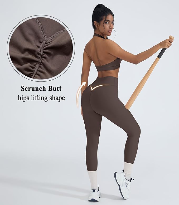 OMKAGI 2 Piece Workout Sets for Women Halter Sports Bras Gym Sets Booty Leggings Outfits
