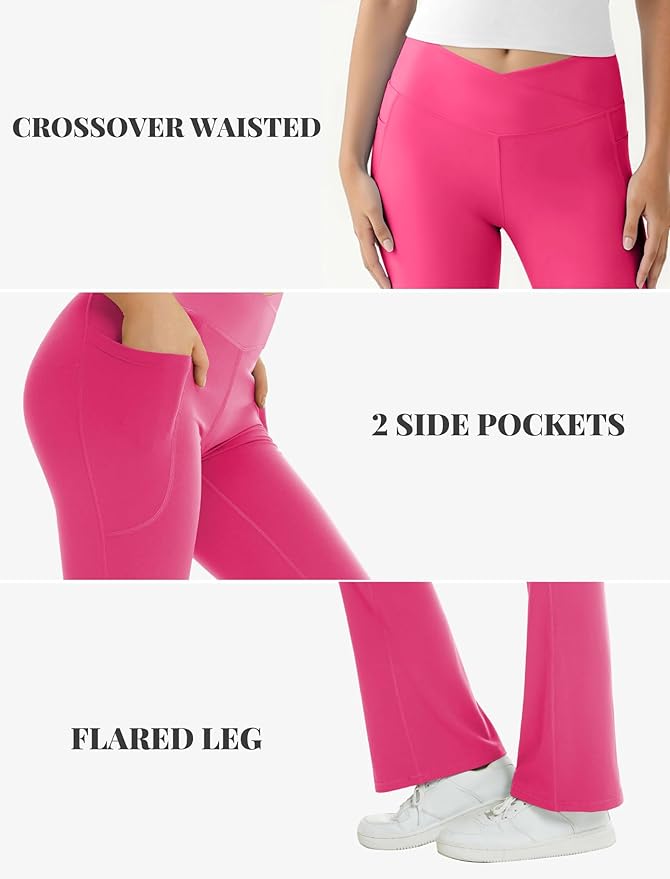 COPYLEAF Women's Flare Yoga Pants with Pockets V Crossover High Waisted Bootcut Yoga Leggings-Flare Workout Gym Leggings