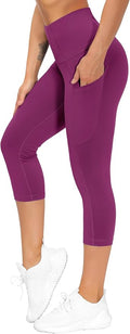 THE GYM PEOPLE Thick High Waist Capris Yoga Pants with Pockets, Tummy Control Workout Running Yoga Leggings for Women