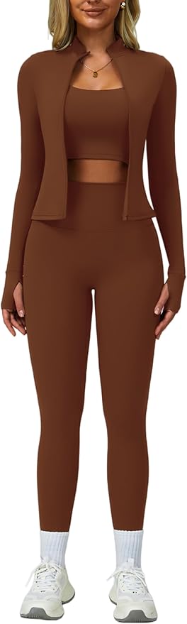 Yknktstc Womens Two Piece Tracksuit Set Long Sleeve Zipper Jacket with Athletic High Waist Leggings Workout Outfit