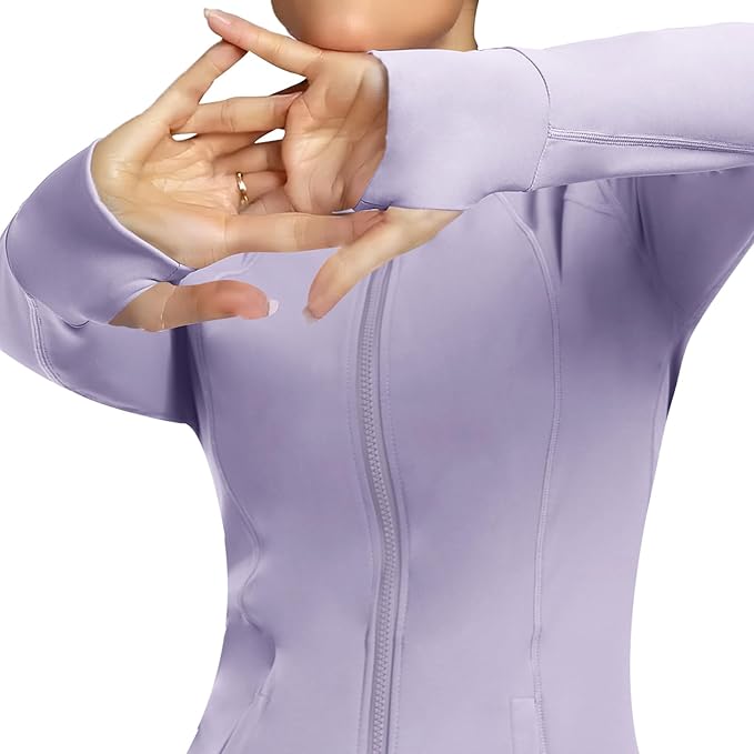 Women's Athletic Full Zip Lightweight Workout Jacket With Pockets Running Slim Fit Yoga Sportwear With Thumb Holes