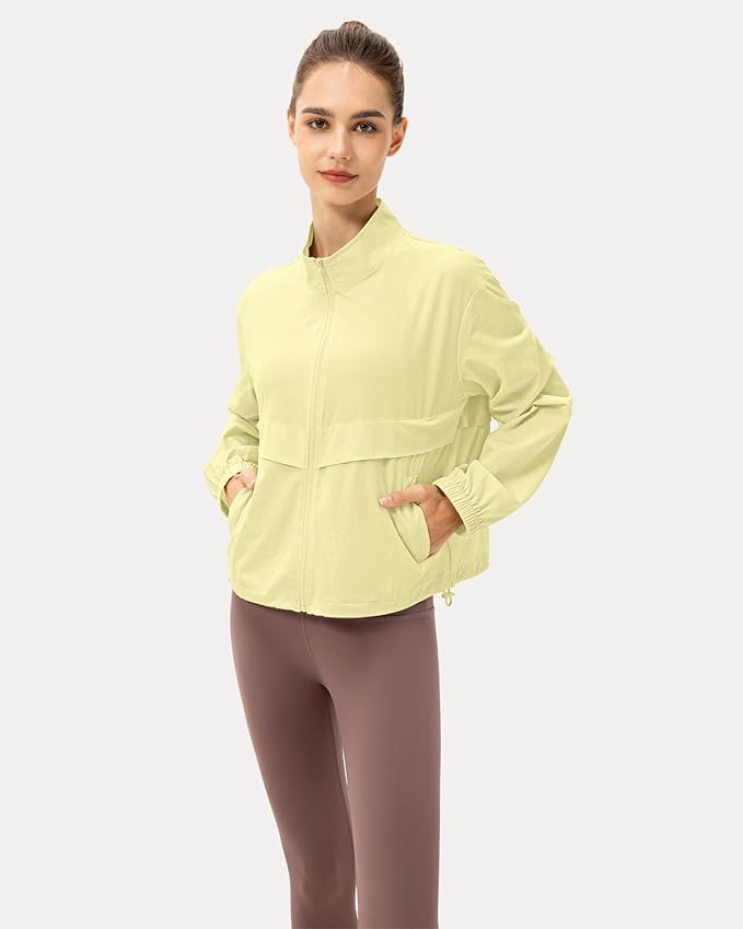 Locachy Women's Lightweight Zip Up Athletic Jacket Stand Collar Windproof Sun Protection Workout Outdoor Jacket