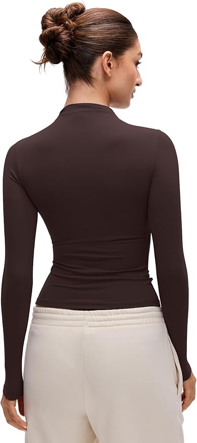 CRZ YOGA Softembrace Mock Neck Long Sleeve Shirts for Women - Casual Going Out Comfort Tops Soft Fitted Layer Underwear Tees