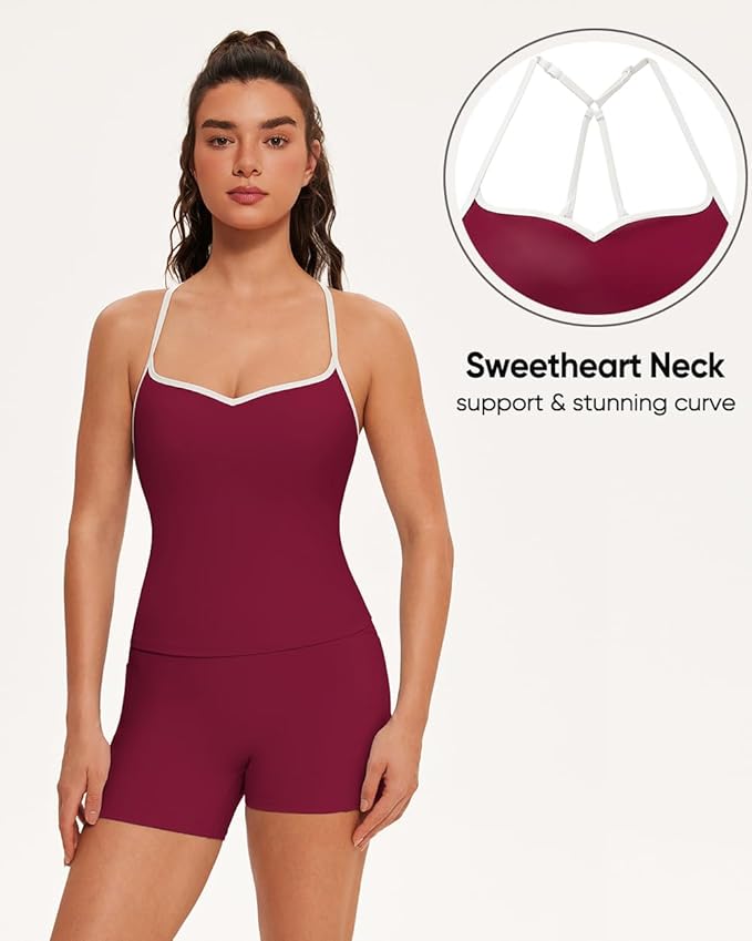 OMKAGI Sports Bras for Women Cute Sweetheart Neck Workout Tank Tops Open Back Yoga Bra Top