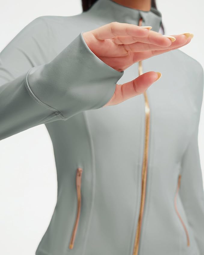 SUUKSESS Women Golden Full Zip Up Workout Cropped Jackets Lightweight Athletic Yoga Tops