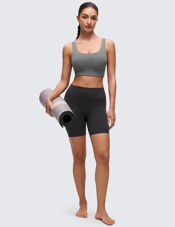 CRZ YOGA Butterluxe U Back Longline Sports Bras for Women - Scoop Neck Padded Yoga Workout Crop Top with Built in Pads