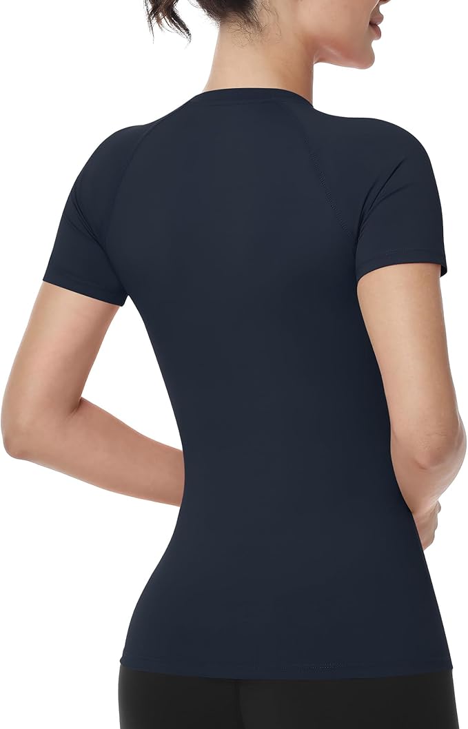 Runhit Compression Shirt Women Short Sleeve Workout Tops Athletic Gym Moisture Wicking T-Shirt Running Yoga Base Layer