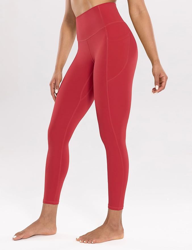 ENERBLOOM Workout Leggings with Pockets for Women High Waist Yoga Pants 25"/28" Cream Soft Lightweight Athletic Gym Tights