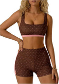 Milumia Women's Polka Dots Workout Set 2 Piece Color Block Yoga Outfit Bra Tank High Waisted Biker Shorts