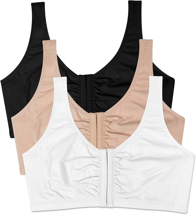 Fruit of the Loom Women's 96014PK Comfort Cotton Blend Front Close Sports Bra 2 Pack
