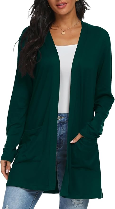 Womens Casual Lightweight with Pocketes Long Sleeve Open Front Cardigan