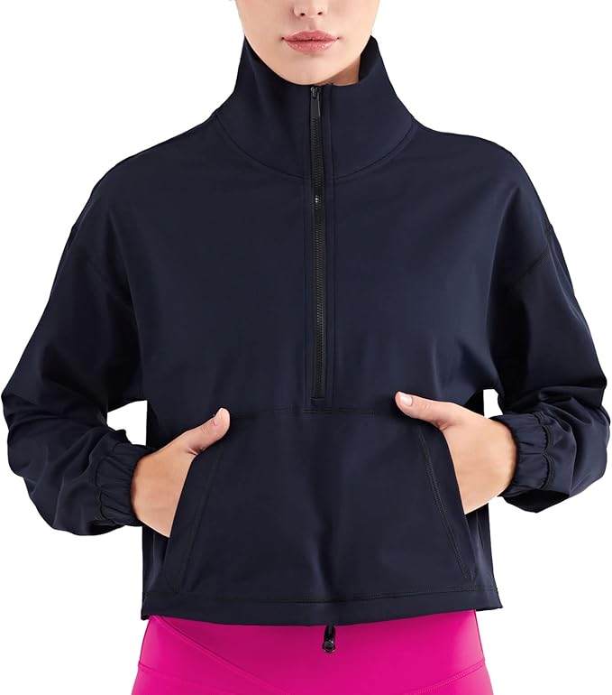 altiland Half Zip Pullover Cropped Jackets for Women Long Sleeve Workout Athletic Running Yoga Shirts