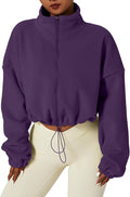 QINSEN Women's Full Zip Fleece Short Jacket Warm Winter Long Sleeve Stand Collar Sherpa Crop Coat