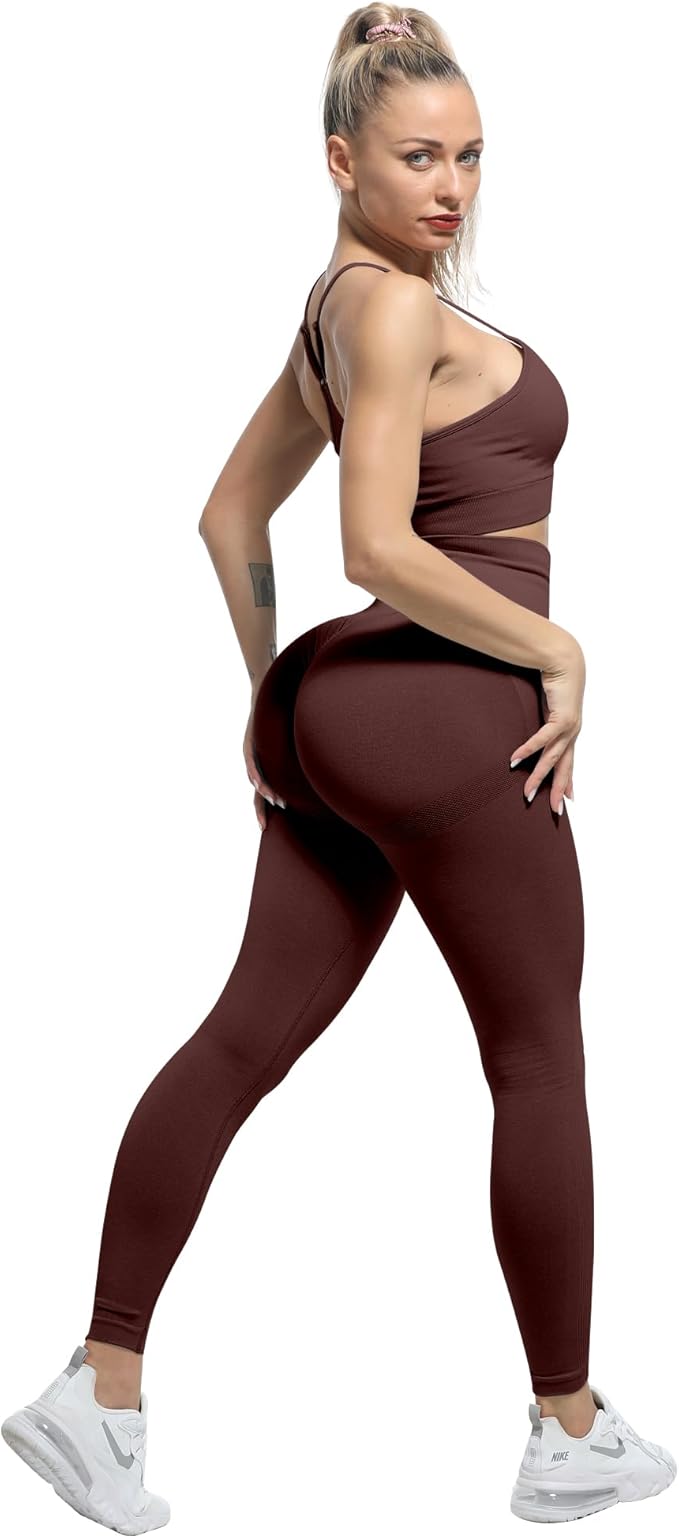 CHRLEISURE Workout Leggings Sets for Women, Gym Scrunch Butt Butt Lifting Seamless Leggings 3 Piece