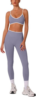 ABOCIW Womens 2 Piece Workout Sets Seamless Color Block Sports Bra Scrunch Butt Lifting High Waist Leggings Gym Set