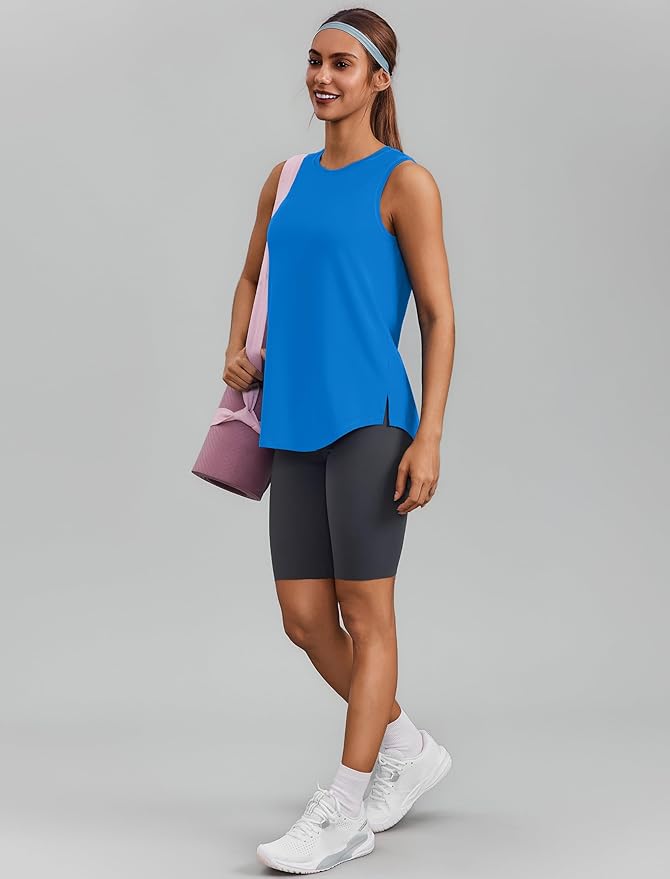 PINSPARK Workout Tops for Women Sleeveless Athletic Tank Tops UPF 50+ Running Tanks with Side Slits Loose Fit Gym Yoga Shirt